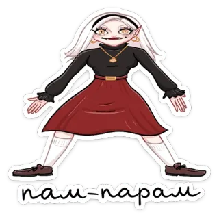 😐 пам-парам cartoon, woman, white hair, dress, russian, character, sticker telegram sticker