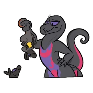 🤨 lizard, cartoon, reptile, animal, purple whatsapp sticker