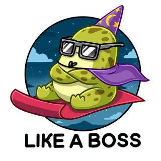 😎 LIKE A BOSS frog, wizard, magic, flying carpet, sticker, boss, cool telegram sticker