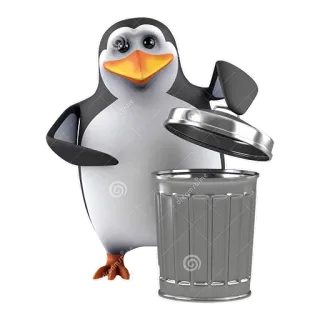 🗑 chim cánh cụt, thùng rác, thùng chứa rác, rác, phim hoạt hình, động vật telegram sticker