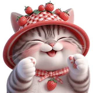 🥳 kat, aardbei, schattig, dier, kitten, huisdier, cartoon telegram sticker