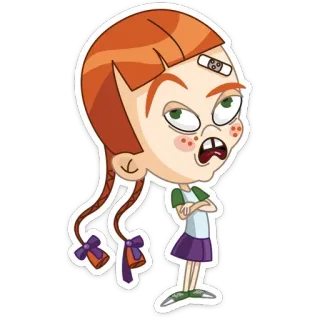 😶 cartoon, girl, freckles, pigtails, angry, character telegram sticker