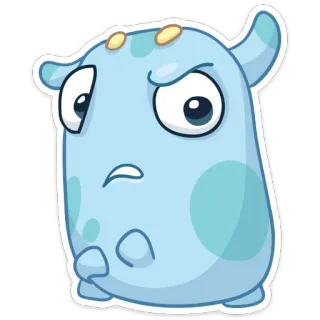 😔 mostro, carino, cartone animato, blu, divertente, sticker, emoji telegram sticker
