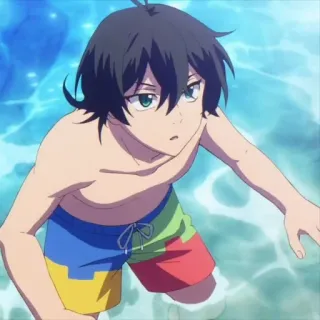 🕸 anime, boy, swimsuit, pool, water telegram sticker