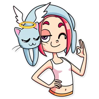 😇 Desenho animado, Garota, Anjo, Gato, Fofo, Adesivo telegram sticker