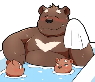 😙 bear, bath, cartoon, cute, relaxing, family whatsapp sticker