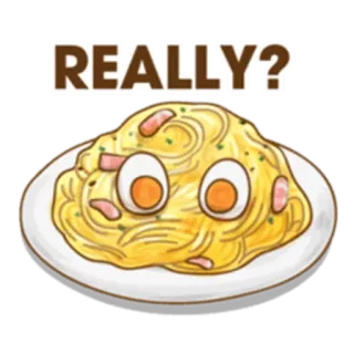 😮 REALLY? Pasta, Cibo, Spaghetti, Uova, Divertente, Domanda, Davvero whatsapp sticker