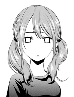 😑 anime girl, manga style, pigtails, monochrome, illustration, female character telegram sticker