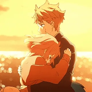 🫂 Anime, Abrazo, Triste, Atardecer, Playa, Pareja whatsapp sticker