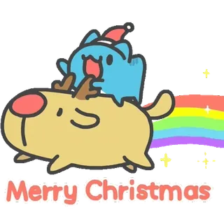 🎅 Merry Christmas Рождество, праздник, праздничный, мультфильм, милый, олень, кот, радуга whatsapp sticker