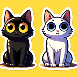 😐 cat, sticker, cute, black cat, white cat, cartoon, animal, pet telegram sticker