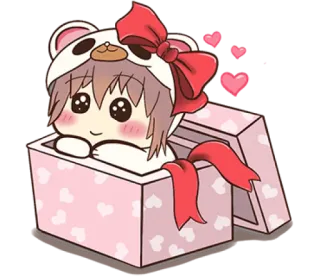 🎁 cute, kawaii, anime, cartoon, girl, gift, box, hearts telegram sticker