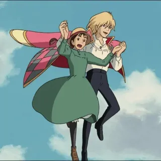 🐇 Howl and Sophie Howl's Moving Castle Anime, Romance, Fantasía, Animación, Pareja, Volando telegram sticker