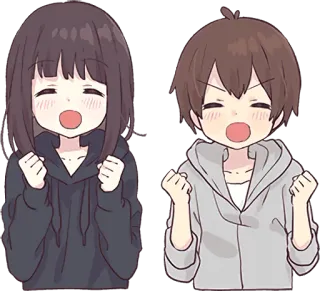 🙌 Anime, Koppel, Gelukkig, Viering, Enthousiast whatsapp sticker