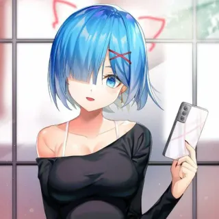 ❤️ Rem Re:Zero anime, girl, blue hair, maid, cartoon telegram sticker