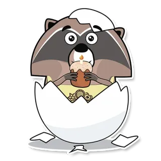 🐣 너구리, 계란, 귀여운, 부활절, 동물 telegram sticker