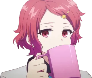☕ anime, drinking, character, pink hair, cute, mug telegram sticker