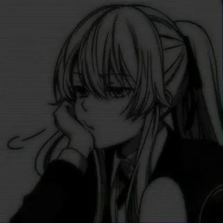 🍯 Anime, Manga, Dziewczyna, Smutny, Monochromatyczny telegram sticker