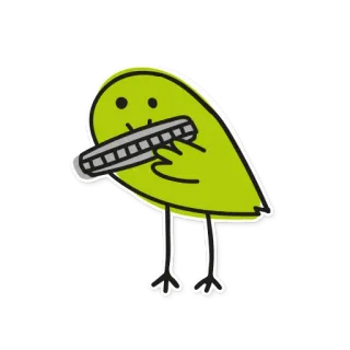 🎼 새, 하모니카, 음악, 만화, 초록, 동물, 귀여운 telegram sticker