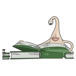 📖 cartoon, book, reading, one eye, lips, green telegram sticker