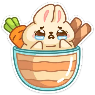😭 sad, bunny, rabbit, crying, kawaii, carrot, food, bowl telegram sticker