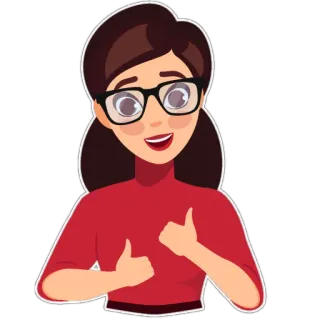👍 kobieta, okulary, uśmiech, kciuk w górę, akceptacja, zachęta, pozytywny, kreskówka whatsapp sticker