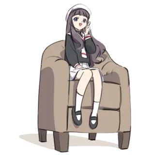 😄 Anime, Chica, Sentada, Silla, Dibujo animado, Arte, Ilustración telegram sticker