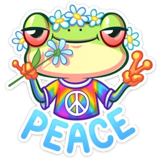 ✌️ PEACE rana, pace, hippie, fiore, cartone animato, arcobaleno, adesivo telegram sticker