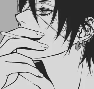 🚬 Anime, Fumo, Sigaretta, Monocromatico, Piercing telegram sticker