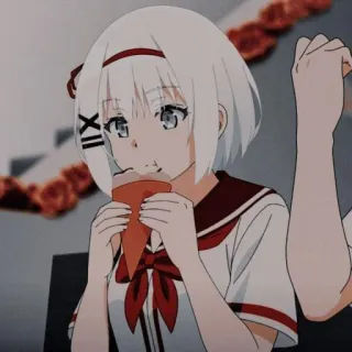 🎂 Anime, Meisje, Eten, Plak, Rood telegram sticker