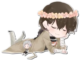 😊 Osamu Dazai Bungou Stray Dogs Anime, Chibi, Kwiaty, Słodkie, Leżący, Bungo Stray Dogs, Dazai Osamu, Postać, Fanart telegram sticker