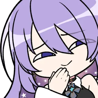😏 anime, cartoon, zelfgenoegzaam, personage, paars haar telegram sticker