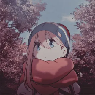 🌸 Nadeshiko Kagamihara Laid-Back Camp Anime, Ragazza, Inverno, Esterno, Carino, Personaggio, Sciarpa telegram sticker