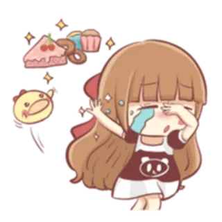 😭 Cartoon, Niedlich, Mädchen, Weinend, Dessert, Kawaii, Traurig telegram sticker
