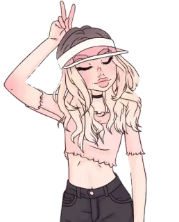 ✌️ donna, ragazza, adolescente, cartone animato, arte digitale, posa, segno di pace telegram sticker