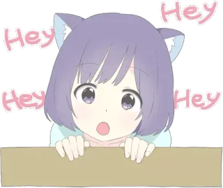 😲 Hey Anime, Katmeisje, Leuk, Groet, Vriendelijk, Cartoon telegram sticker