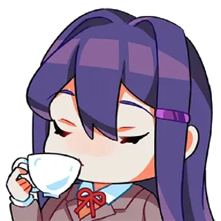 ☕️ Yuri Doki Doki Literature Club! Anime, Manga, Té, Lindo, Chibi whatsapp sticker