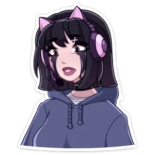 😭 Anime, Telinga kucing, Headphone, Gadis, Kartun, Gamer telegram sticker