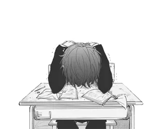 😰 Anime, Verdrietig, Student, Bureau, Moe, Manga whatsapp sticker
