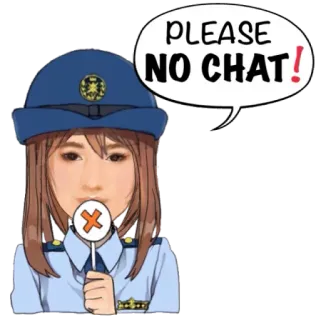 😷 PLEASE NO CHAT! naklejka, bez czatu, policja, policjant, kobieta, cisza, wyciszenie telegram sticker