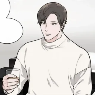 🕯 mężczyzna, napój, biały sweter, kreskówka, portret telegram sticker