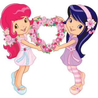 🌹 Strawberry Shortcake cartoon, girls, friendship, hearts, strawberry, flowers, berry telegram sticker