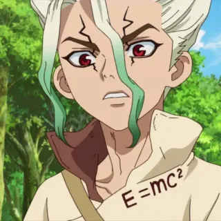 🔬 Senku Ishigami Dr. Stone E=mc² аниме, наука, ученый, уравнения, под кайфом whatsapp sticker