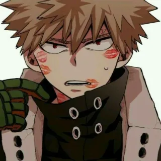 💋 Katsuki Bakugo My Hero Academia animé, traces de baisers, Katsuki Bakugo, My Hero Academia, en colère, pointant whatsapp sticker