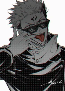 🤩 Satoru Gojo Jujutsu Kaisen アニメ, 五条悟, 呪術廻戦, 指のジェスチャー, サングラス telegram sticker
