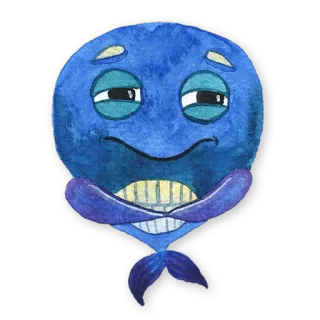 😏 Baleine, Créature marine, Bleu, Mignon, Aquarelle telegram sticker