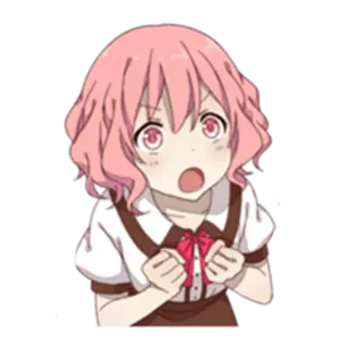 😱 Anime, Fille, Cheveux roses, Dessin animé, Choqué, Surpris whatsapp sticker