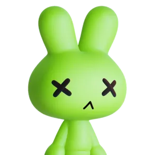 🐰 coelho, morto, olhos em X, verde, brinquedo, desenho animado telegram sticker