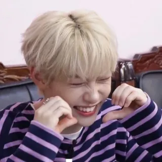 💓 portrait, smiling, happy, person, blonde hair, laughing, striped shirt telegram sticker