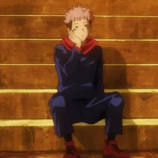 💥 Yuji Itadori Jujutsu Kaisen Anime, Manga, Sedih, Duduk, Tangga telegram sticker